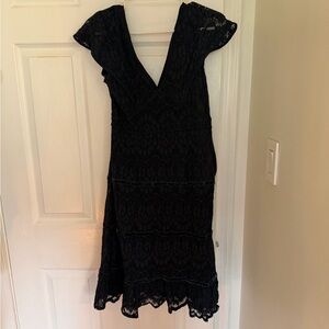 foxiedox (Anthropologie) Black Lace Midi Dress with V-Neck